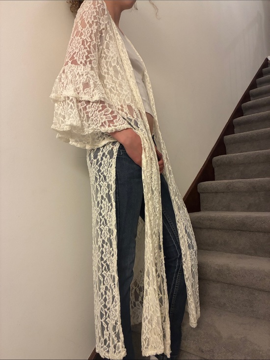 Tea N Lace Jackets & Blazers - Lace Duster Cape - Ivory Long Sheer Lace Kimono